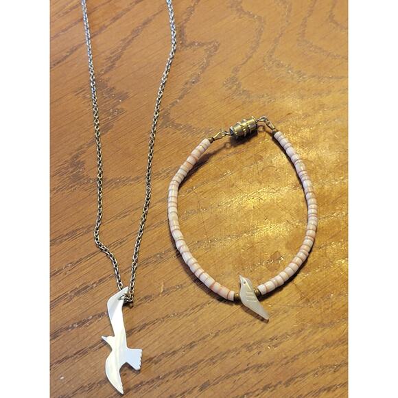 Vtg Estate Bracelet & Necklace Cut Shell Dove Birds Beach Jewelry Set Lot of 2 - Picture 8 of 9